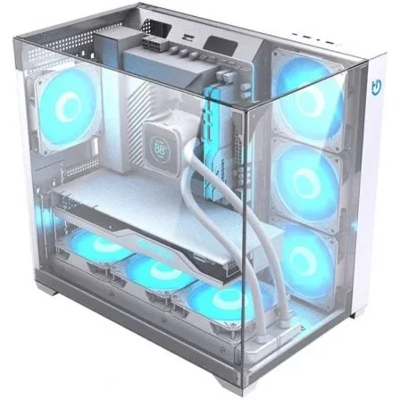 Hiditec SKY Caja Torre Gaming ATX Blanca con Triple Panel de Cristal Templado, Refrigeración para 7 Ventiladores, 2 Slots PCIe Verticales, USB Tipo-C - CHA010057